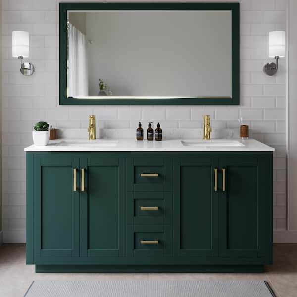 Miranda 66 in. W x 22 in. D x 33.75 in. H Double Bath Vanity in Green with Carrara Cultured Marble Top