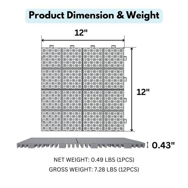Siavonce 1 ft. x 1 ft. Interlocking Plastic Deck Tiles in Gray Waterproof Outdoor Composite Shower Balcony Porch (Pack of 1)