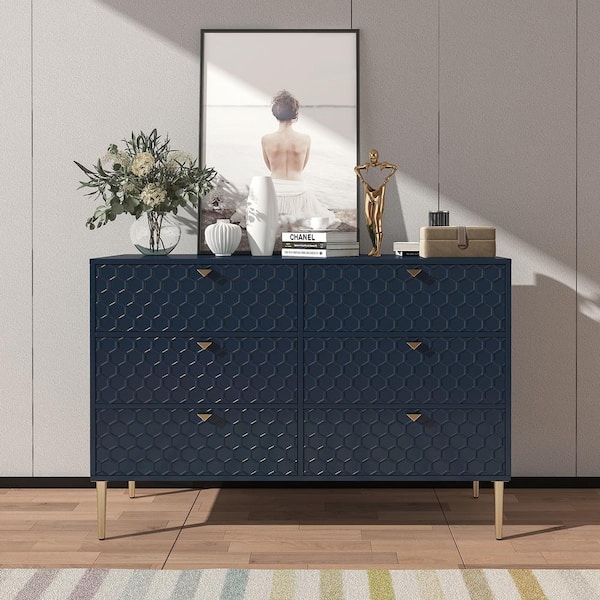 Blue 31.77 in. H Freestanding 6 Drawers Accent Storage Cabinet with Adjustable Foot Nails