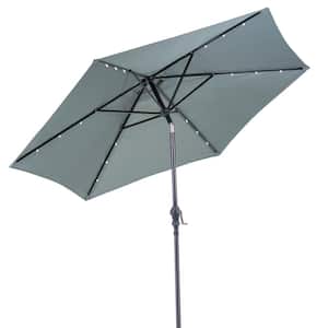 9 ft. Round Solar Lighted Market Patio Umbrella in Grey
