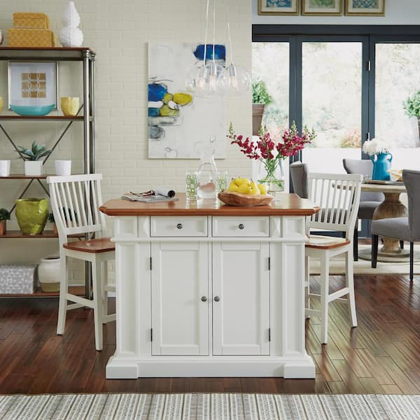 Homestyles Americana White Kitchen, Assembled Kitchen Island With Seating