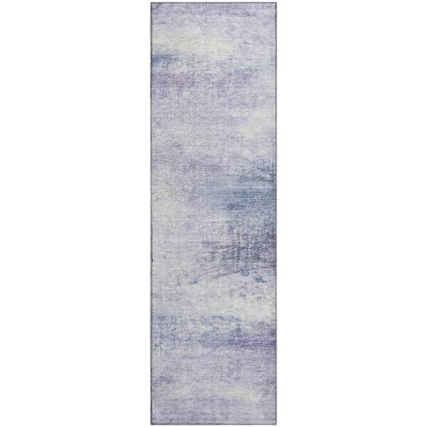 Mayfield Premium Machine Washable Abstract AMF2402 Lavender 2 ft. x 7 ft. Runner Rug