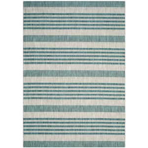 Courtyard Gray/Blue 4 ft. x 6 ft. Striped Indoor/Outdoor Patio  Area Rug