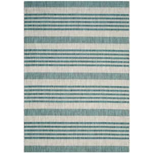 Courtyard Gray/Blue 5 ft. x 8 ft. Striped Indoor/Outdoor Patio  Area Rug