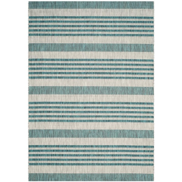 SAFAVIEH Courtyard Gray/Blue 7 ft. x 10 ft. Striped Indoor/Outdoor Patio  Area Rug