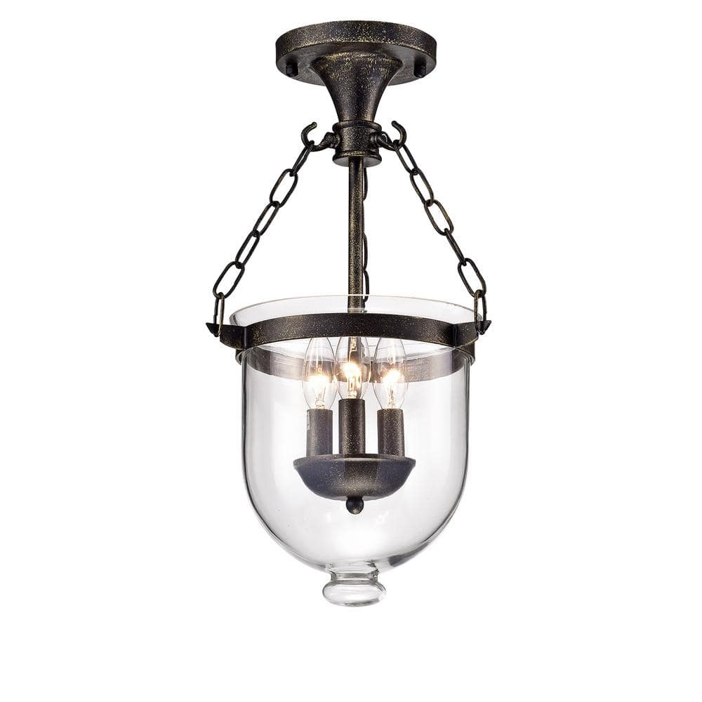Edvivi Concord 11 in. 3-Light Traditional Antique Bronze Semi-Flush Mount with Clear Glass Shade -  ESZ1033AB