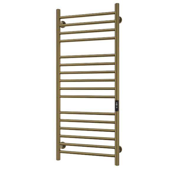 Electric Towel Warmer Wall Mount Heated Towel Rack 16-Bars Plug in Hardwired Gold