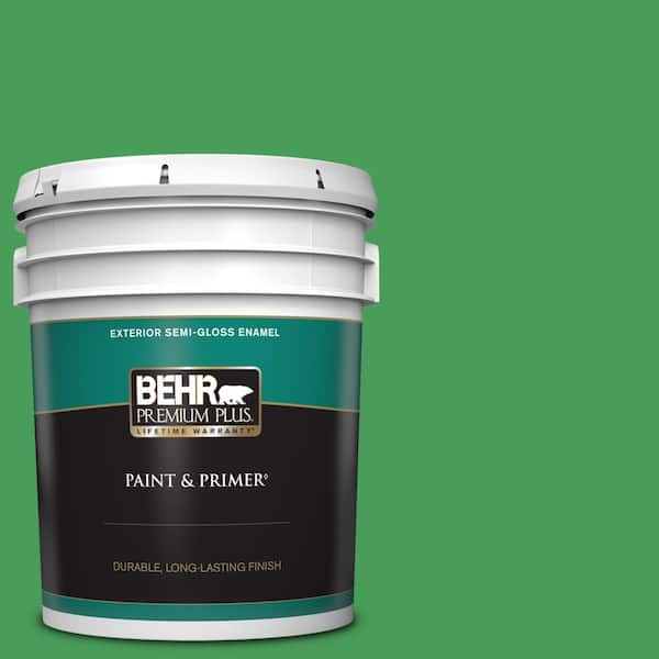 BEHR PREMIUM PLUS 5 gal. #P400-6 Clover Patch Semi-Gloss Enamel Exterior Paint & Primer