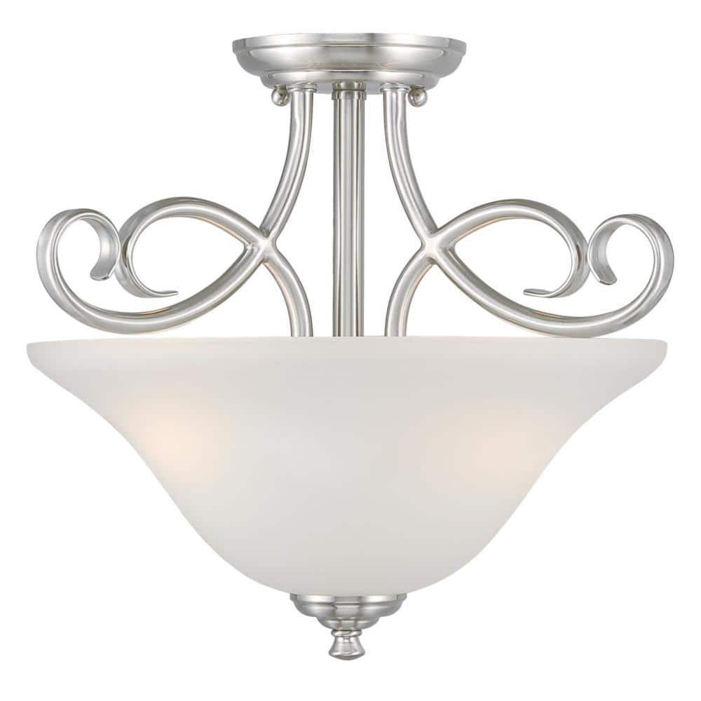 Dunmore Brushed Nickel and Frosted Glass 2-Light Ceiling Fixture