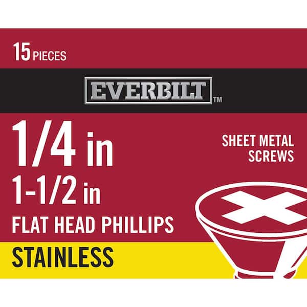 #14 x 1-1/2 in. Phillips Flat Head Stainless Steel Sheet Metal Screw (15-Pack)
