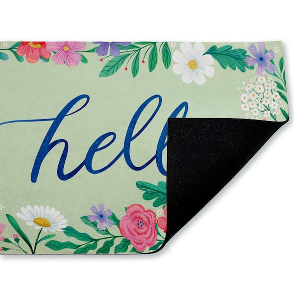 Dream Garden Hello Green 18 in. x 30 in. Polyester Non-Slip Outdoor Door Mat