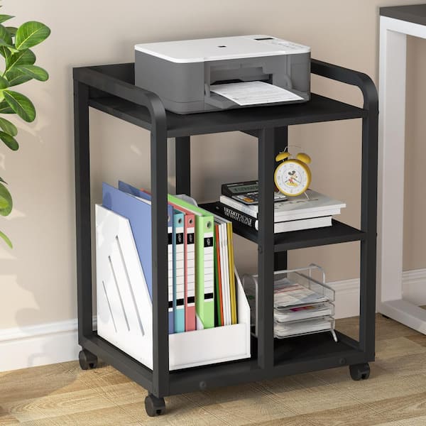 Printer Stand Desktop Stand for Printer 3-Tier Multifunction Storage Book Shelf Floor Printer Table Space Organizer Perfect for Office Living Room Kitchen Black 