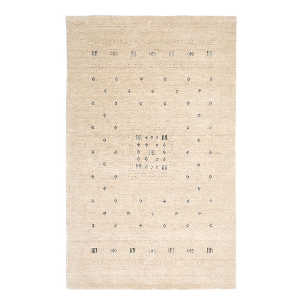 Natural Geometric Hand-Knotted Wool Area Rug 8' x 10'