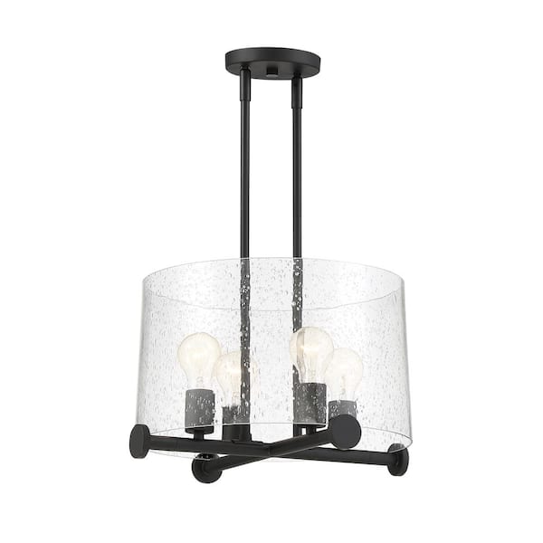 Matteson 60-Watt 4-Light Matte Black Pendant with Clear Seedy Glass Shade