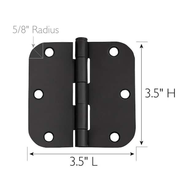 3-1/2 in. x 5/8 in. Radius Matte Black Door Hinge Value Pack (10 per Pack)