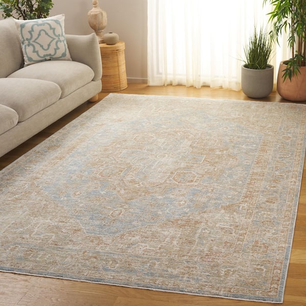 SAFAVIEH Marigold 8 ft. x 10 ft. Blue/Beige Ornate Medallion Area 