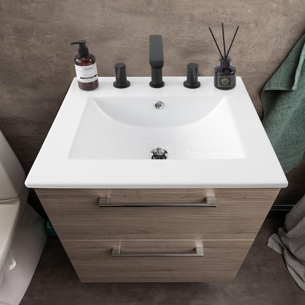 Ancillary 3-Hole 20 in. W x 18.25 in. D Classic Contemporary Rectangular Ceramic Single Sink Basin Vanity Top in White