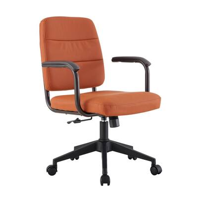 Retro Style Orange Leather Upholstered Office Chair with Arms