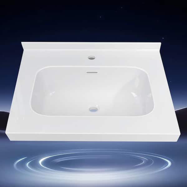 Foia 24 in. W x 22 in. D Solid Surface Rectangular Single Sink Vanity Top with Backsplash Bathroom Countertop in White