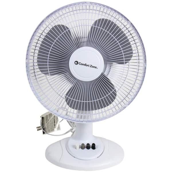 Comfort Zone 12 in. White Oscillating Table Fan