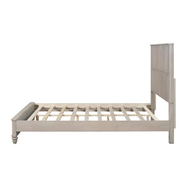 Horizon Beige Wood Frame Queen Size Platform Bed with Tall Headboard, Rubberwood