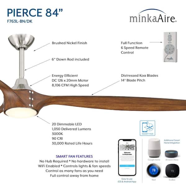 MINKA-AIRE Pierce-84 84 in. Smart Indoor Brushed Nickel Low