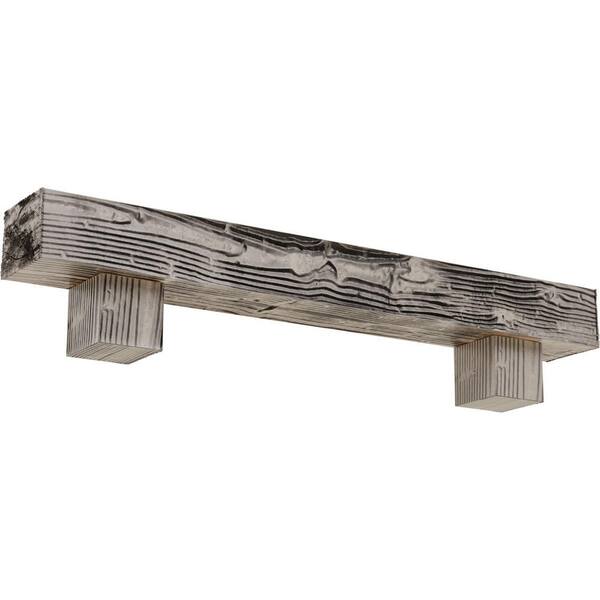 Ekena Millwork 8 in. x 10 in. x 7 ft. Sandblasted Faux Wood Fireplace Mantel Kit, Alamo Corbels, Burnished Pine