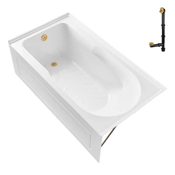 GA-308-18-BGL 60 in. x 32 in. Acrylic Soaking Alcove Bathtub in Glossy White with Left-Hand Drain in Brushed Gold