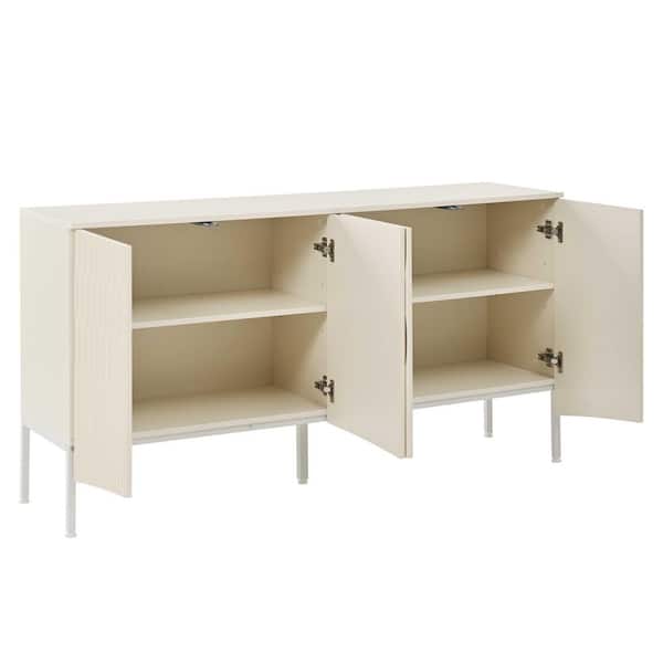 Beige Wood 59.8 in. Sideboards with Four Doors