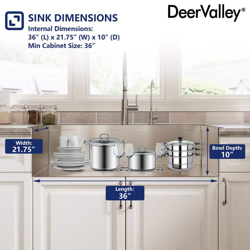 36" Stainless Steel Farmhouse Single Bowl Workstation Sink