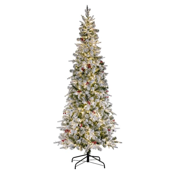 haute decor 9 ft flocked pre lit led lexington artificial christmas tree dcct0901 the home depot