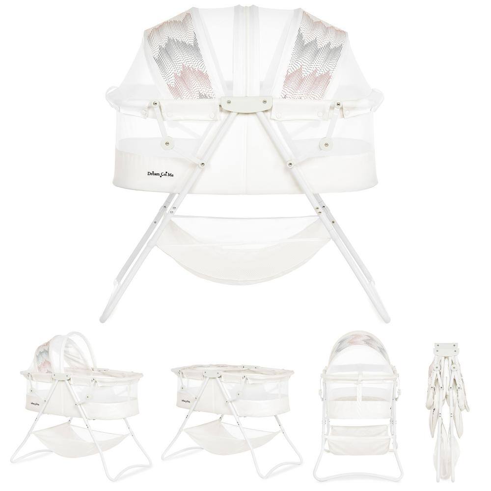 French White Lightweight Portable Baby Bassinet with Adjustable Canopy