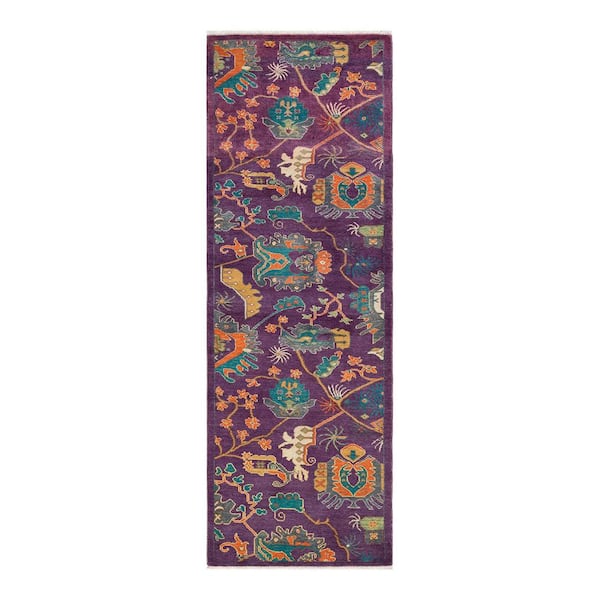 Solo Rugs Eclectic One-of-a-Kind Contemporary Purple 2 ft. 7 in. x 7 ft. 9 in. Ikat Area Rug