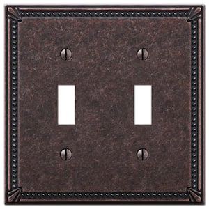 Imperial Bead 2 Gang Toggle Metal Wall Plate - Tumbled Aged Bronze