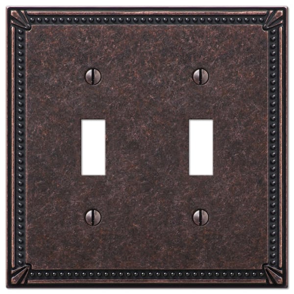 AMERELLE Imperial Bead 2 Gang Toggle Metal Wall Plate - Tumbled Aged Bronze