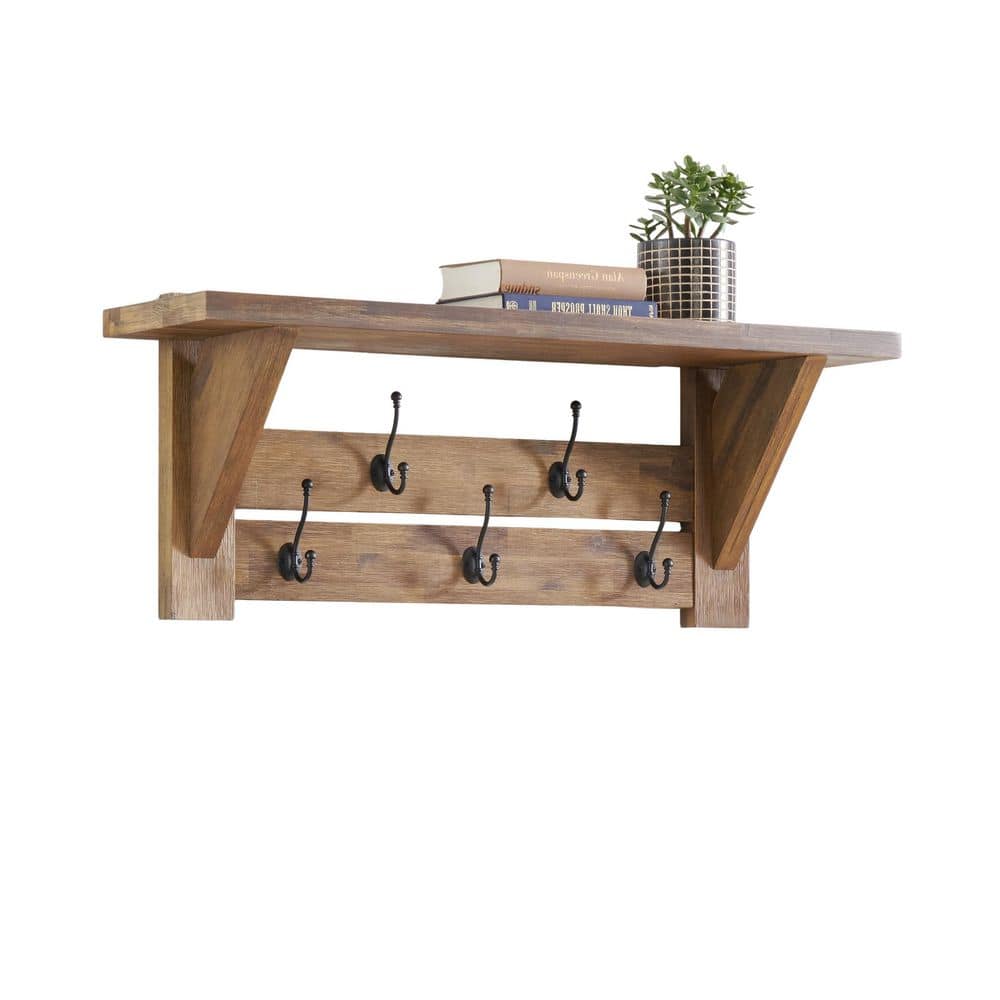 Alaterre Furniture Bethel Acacia Wood 40 in W Coat Hook with Shelf