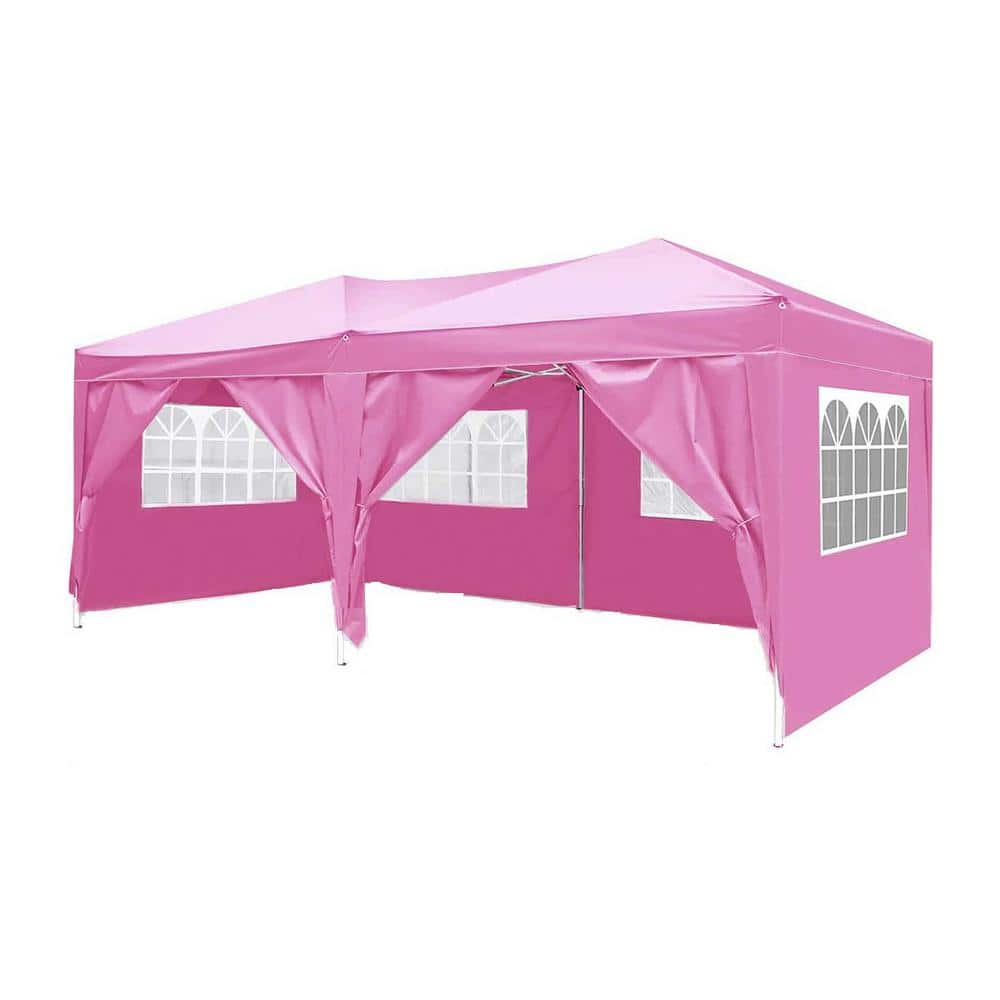 Tenleaf 10 ft. x 20 ft. Pink Pop Up Canopy Portable Tent with 6 ...