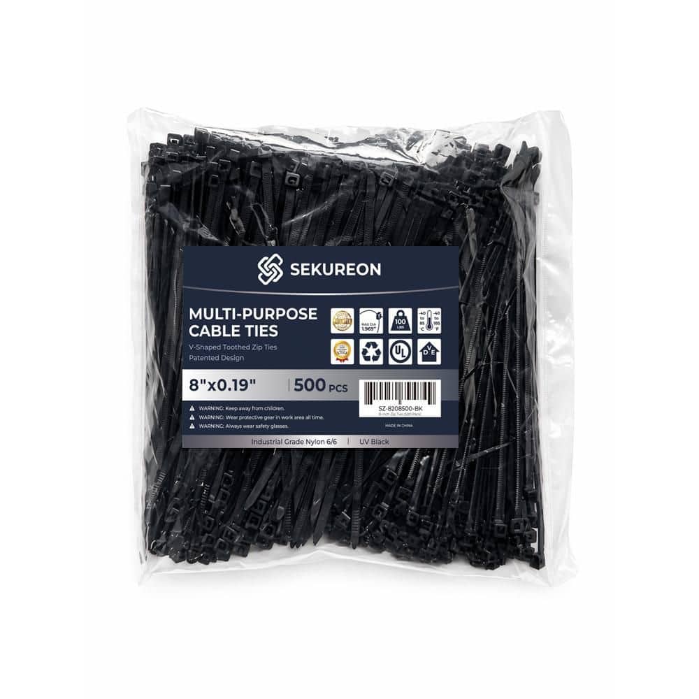 SEKUREON 8 in. Zip Ties Double Sided Toothed 100 LBS Tensile