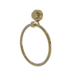 Venus Collection Towel Ring with Groovy Accent in Unlacquered Brass