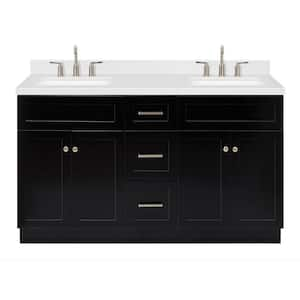 Hamlet 60.25 in. W x 22 in. D x 36 in. H Double Sink Freestanding Bath Vanity in Black with Carrara White Quartz Top