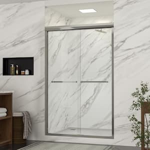 48 in. W x 76 in. H Semi-Frameless Sliding Alcove Shower Door in Chrome with Clear Glass