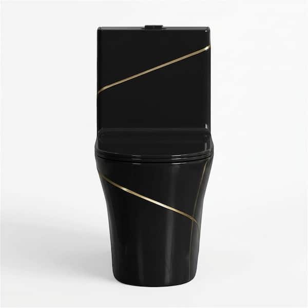 12 in. Rough In 1.6 Gal. Dual Flush GPF Elongated Close Coupled 1-Piece Toilet in Black with Seat