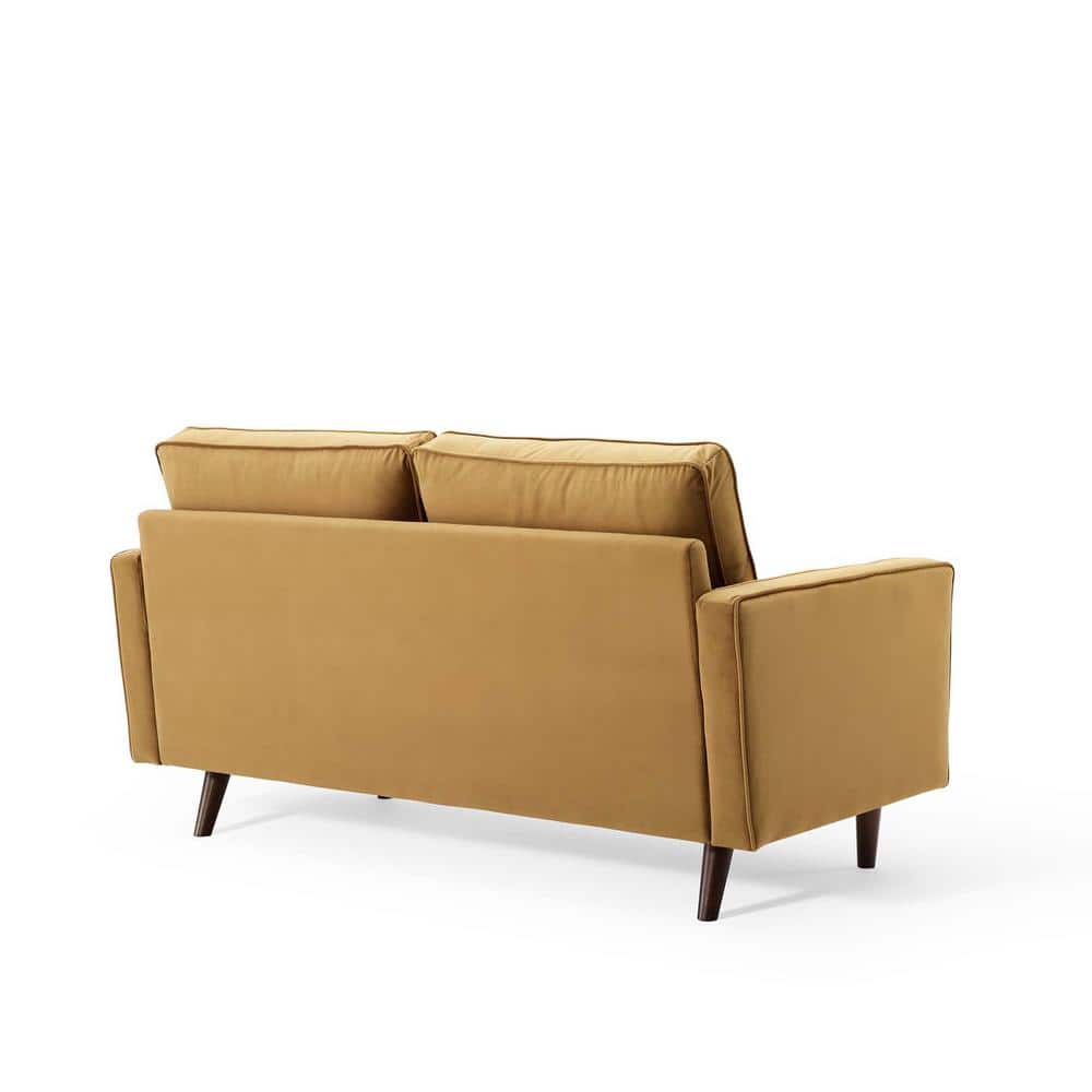 Cognac Faux Leather Tufted Loveseat with Removable Cushions and Wood Legs
