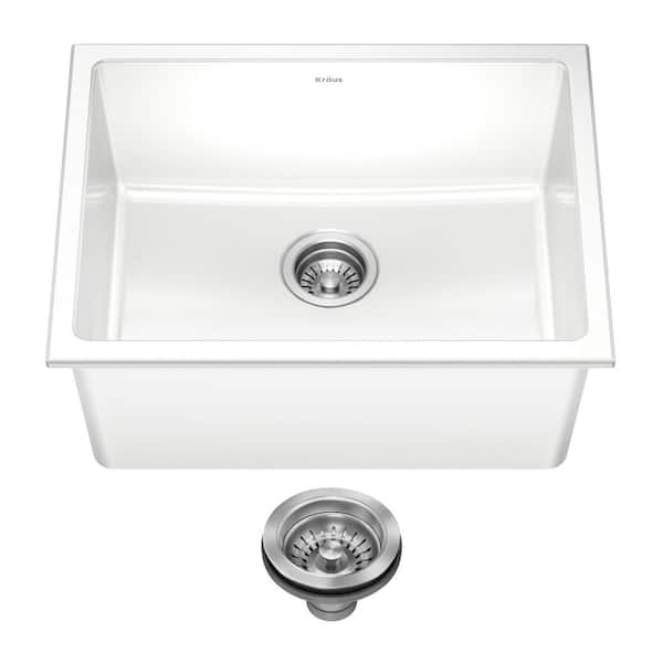 Turino White Fireclay 23.88 in. Single Bowl Drop-In/Undermount Kitchen Sink