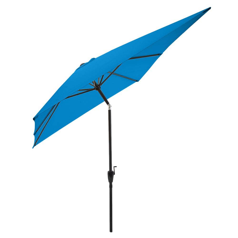 Bright Blue Rectangular Steel Frame Patio Umbrella with Crank and Tilt