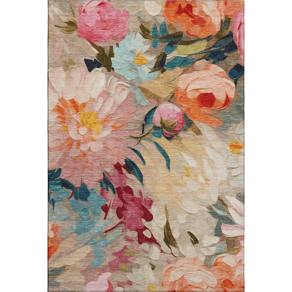 Mayfield Premium Machine Washable Abstract AMF2264 Putty 5 ft. x 7 ft. 6 in. Area Rug
