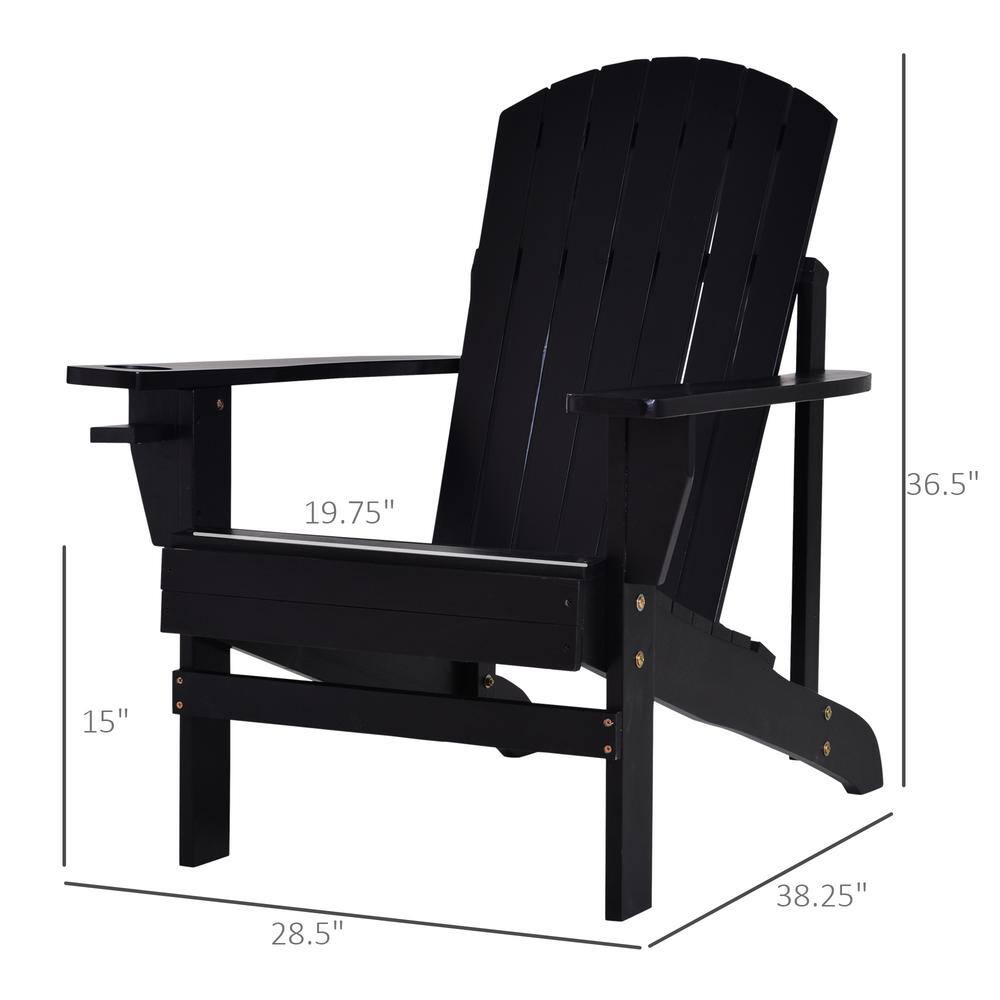 Black Fir Wood Adirondack Chair with Cupholder