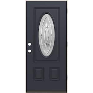 36 in. x 80 in. Left-Hand 3/4 Oval Blakely Glass Black Paint Fiberglass Prehung Front Door w/Rot Resistant Frame
