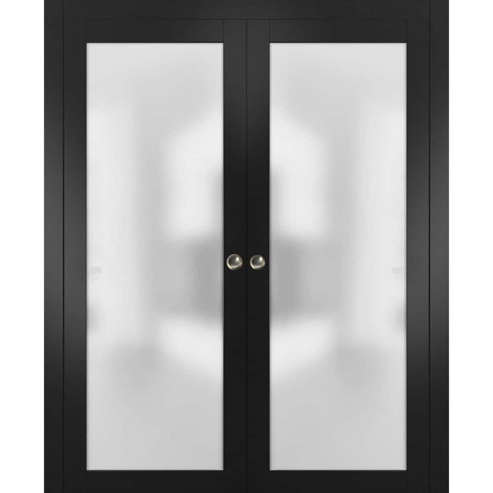 Assemble Required 48 in. x 96 in. 2-Panel Black Matte Finished Solid Wood Sliding Door with Hardware price history on PriceWatchPro
