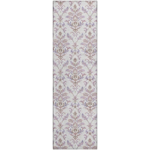 Mayfield Premium Machine Washable Abstract AMF2325 Lavender 2 ft. x 7 ft. Runner Rug